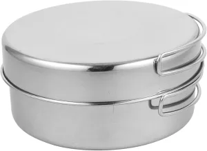 Portable Stainless Steel Camping Cookware Person Kit Stew Pot Pan Bowl Plate for Hiking Picnics