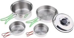 Portable Stainless Steel Cookware Set for Outdoor Activities - Foldable Camping Pot with Storage Bag, Weight Picnic Cooking Utensils for Hiking Backpacking Fishing BBQ, Non Stick