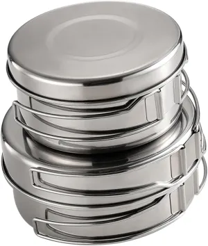 Portable Stainless Steel Pot Pan Set Outdoor Cooking Kit for Camping Hiking BBQ and Picnic