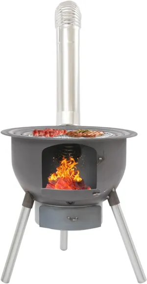 Portable Wood Burning Stove with Grill Rack, Outdoor Camping Rocket Stove Stainless Steel Barbecuing Campfire Stoves for Garden Picnic Party, Black (D 18" x H 20")