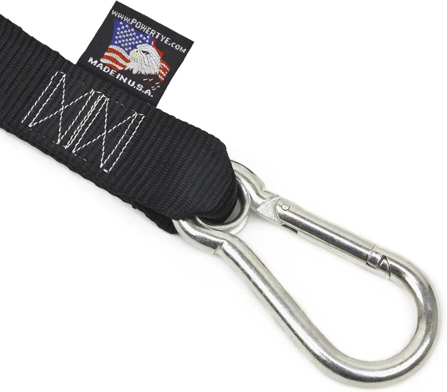 PowerTye 1.5in x 6.5ft Heavy Duty Ratchet Tie-Down Straps with Soft-Tye and Carabiner Hooks - 1,000 lb Working Load Limit / 3,000 lb Breaking Strength - Made in USA - Black/Black Pair