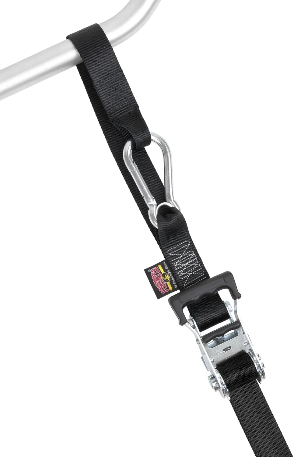 PowerTye 1.5in x 6.5ft Heavy Duty Ratchet Tie-Down Straps with Soft-Tye and Carabiner Hooks - 1,000 lb Working Load Limit / 3,000 lb Breaking Strength - Made in USA - Black/Black Pair