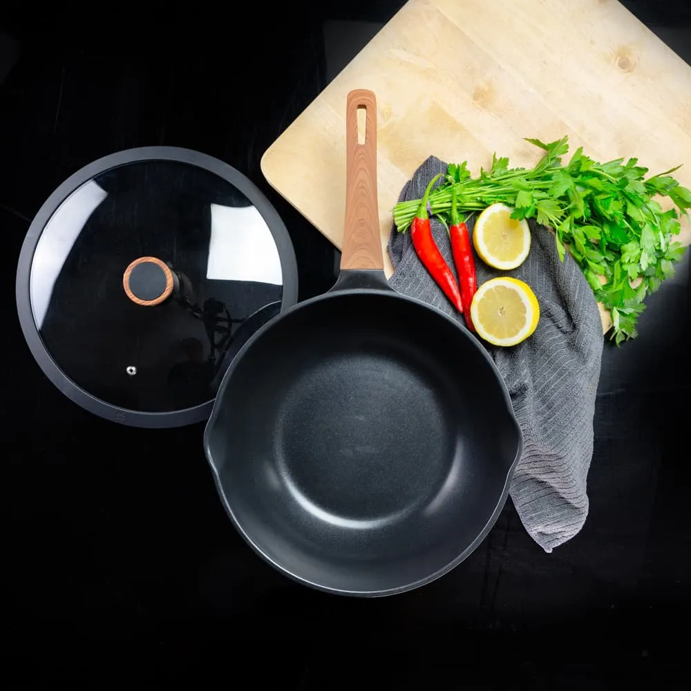 Premium Non-Stick Diamond Earth™ Wok   Glass Lid - 30cm