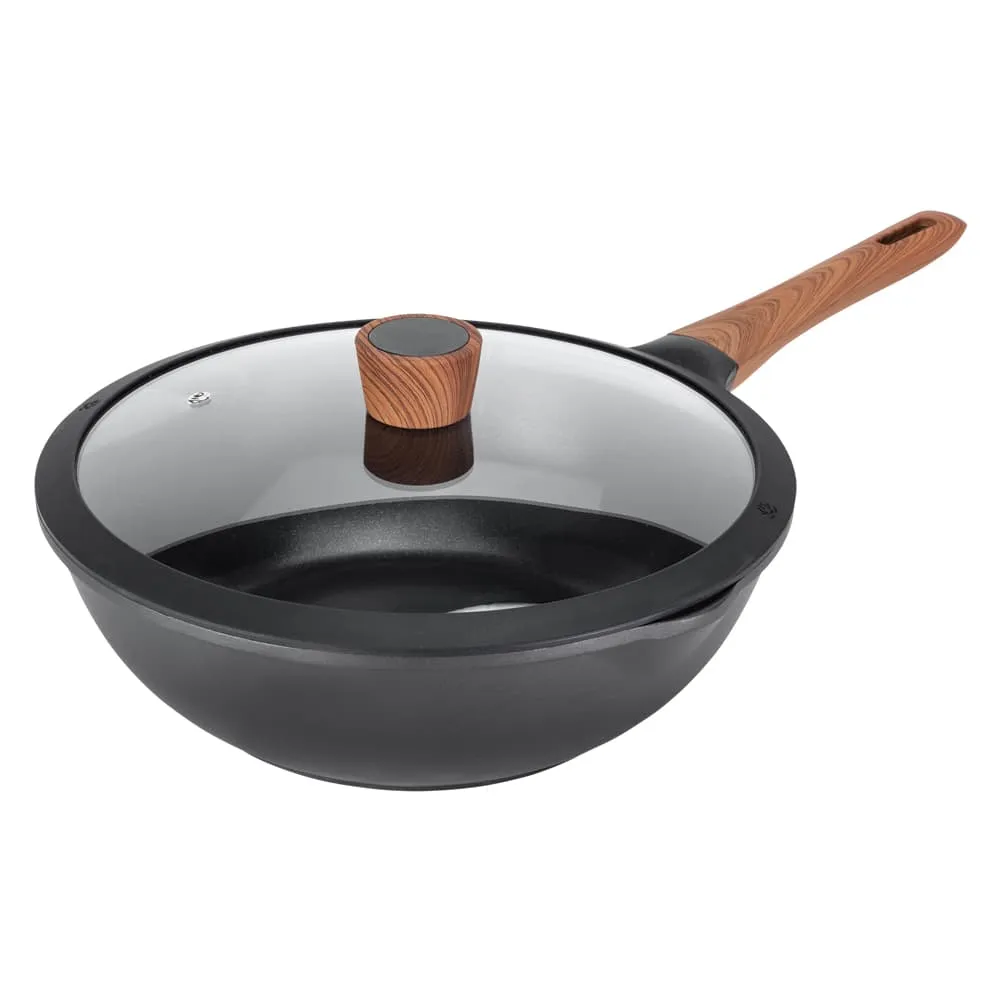 Premium Non-Stick Diamond Earth™ Wok   Glass Lid - 30cm