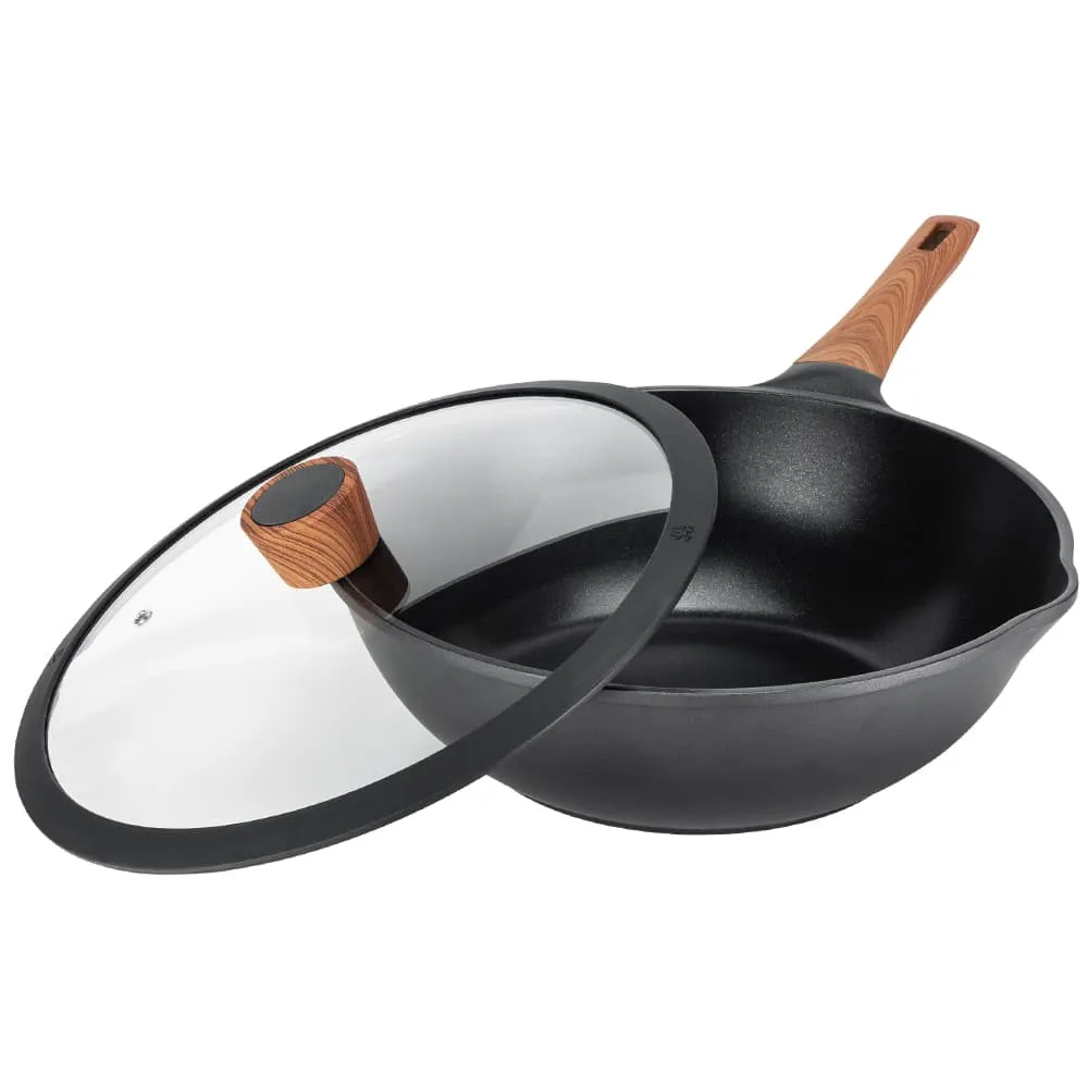 Premium Non-Stick Diamond Earth™ Wok   Glass Lid - 30cm