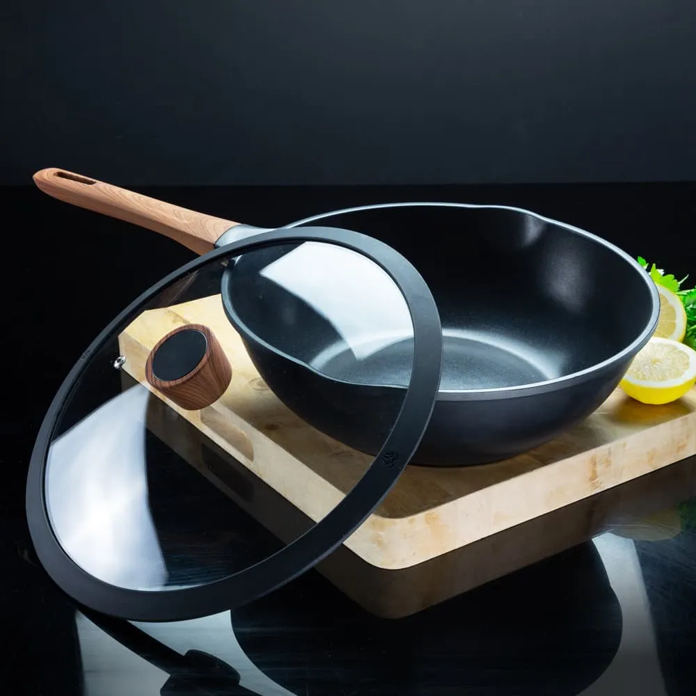 Premium Non-Stick Diamond Earth™ Wok   Glass Lid - 30cm