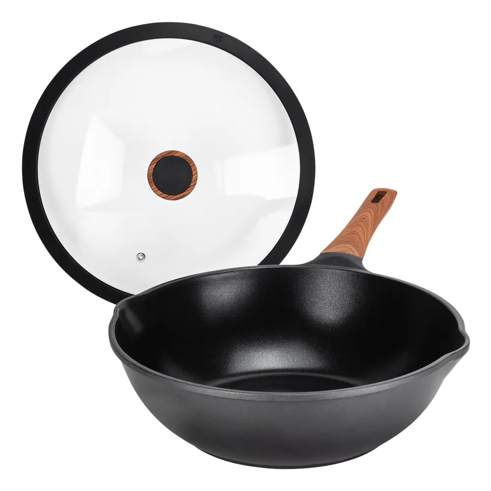 Premium Non-Stick Diamond Earth™ Wok   Glass Lid - 30cm