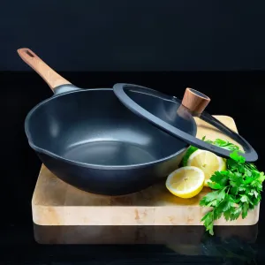 Premium Non-Stick Diamond Earth™ Wok   Glass Lid - 30cm