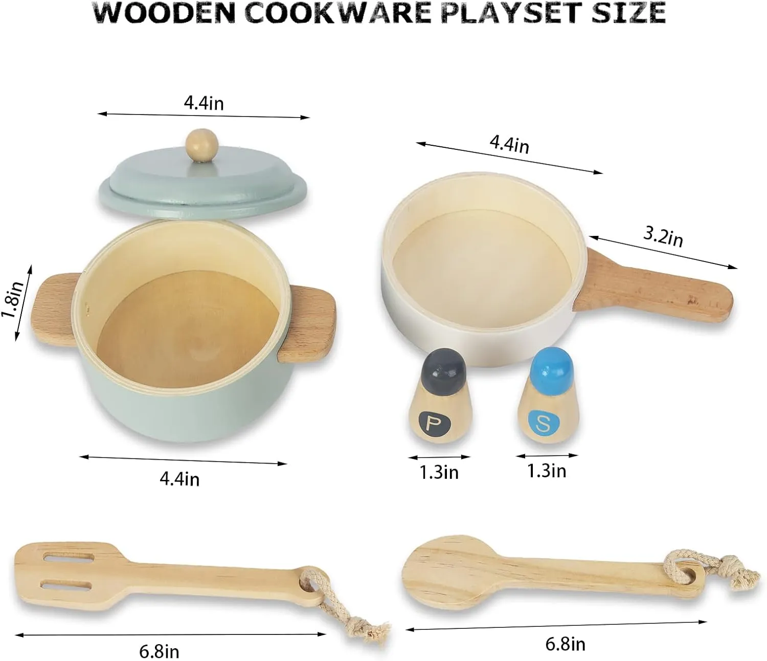 Premium Toddler Play Kitchen Toys, Wooden Kitchen Utensils, Accessories for Pretend Play Kitchen Set, Montessori Learning Toy, Pretend Cooking Playset, Gift for 3 