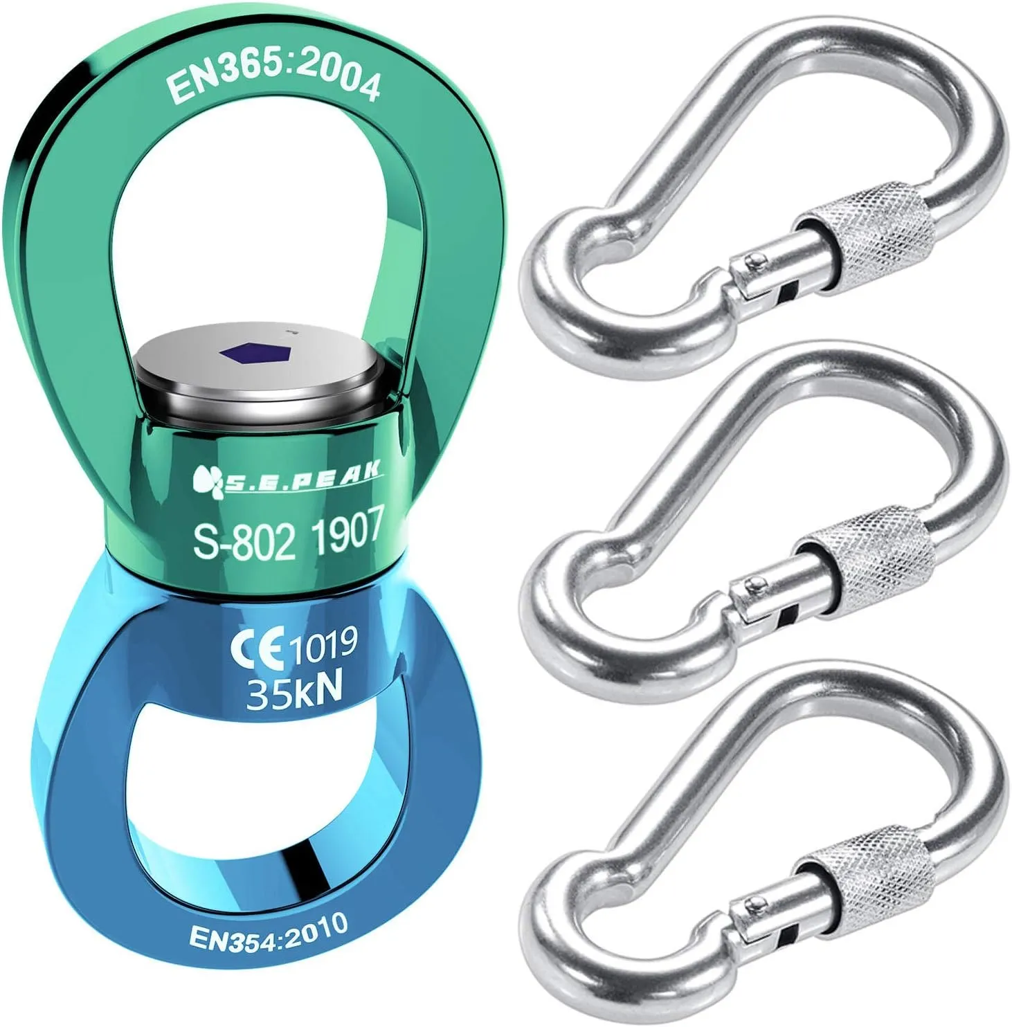 PROND 35kN Safest Rotational Device with Locking Carabiners, 316 Stainless Steel Heavy Duty Screw Lock Carabiner Hooks, Swing Swivel, Swing Spinner, Carabiner Swivel