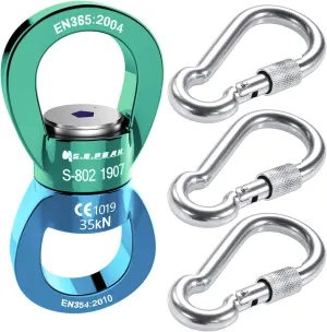 PROND 35kN Safest Rotational Device with Locking Carabiners, 316 Stainless Steel Heavy Duty Screw Lock Carabiner Hooks, Swing Swivel, Swing Spinner, Carabiner Swivel
