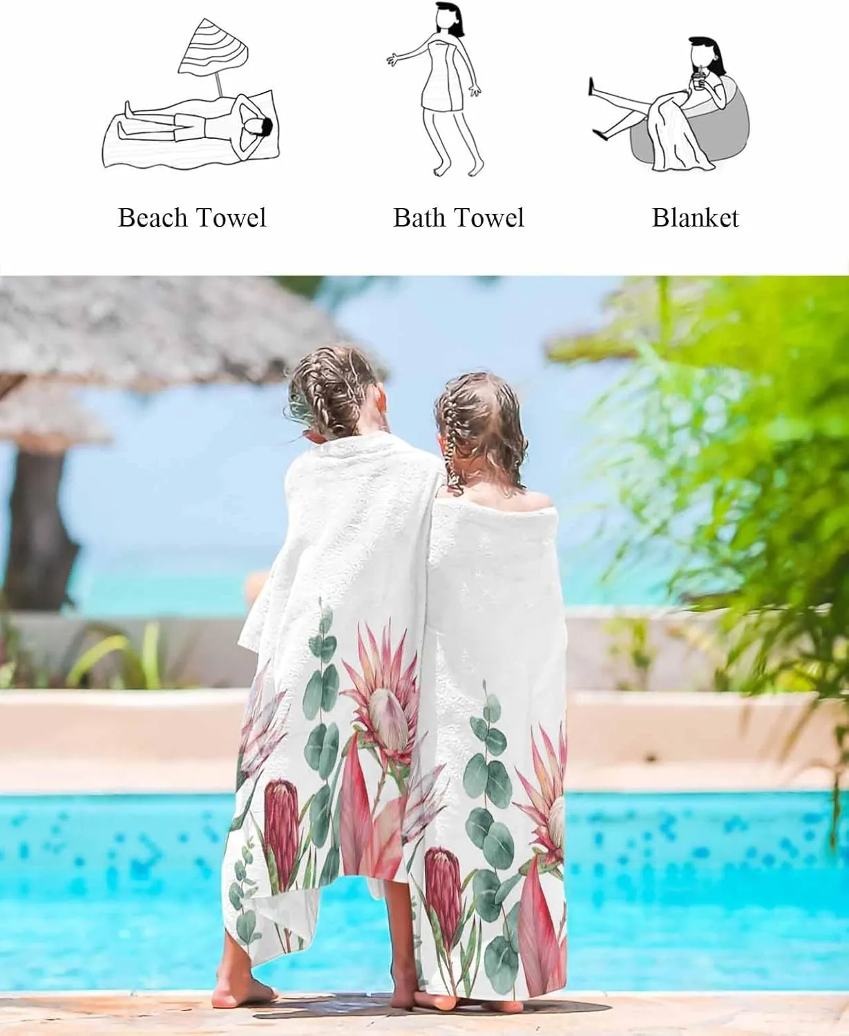 Quick-Drying Microfiber Beach Towel, Floral Soft Absorbent Bath Shower Towels, Farmhouse Tropical Plants Lightweight Portable Towel/Blanket for Travel/Swimming Pool/Camping/Yoga/Gym，35x70 Inch