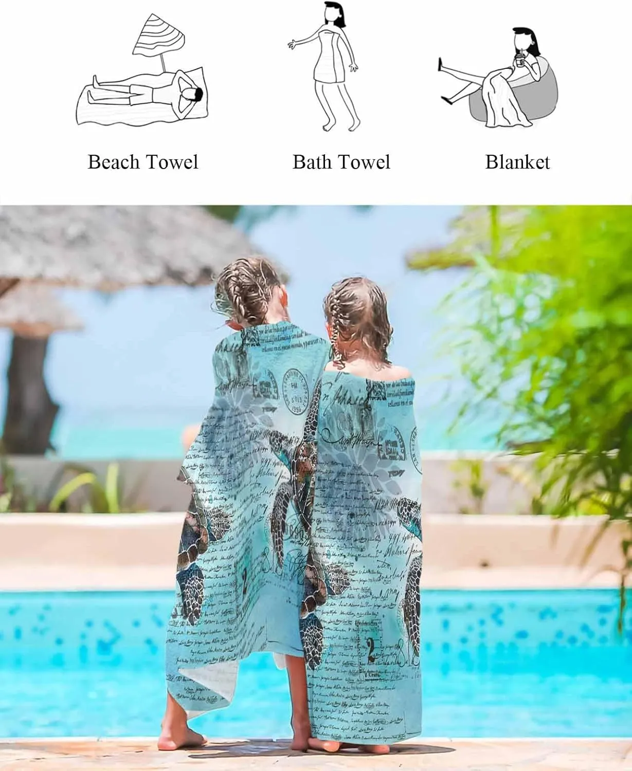 Quick-Drying Microfiber Beach Towel, Nautical Coastal Soft Absorbent Bath Shower Towels, Beach Sea Turtle Lightweight Portable Towel/Blanket for Travel/Swimming Pool/Camping/Yoga/Gym，35x70 Inch