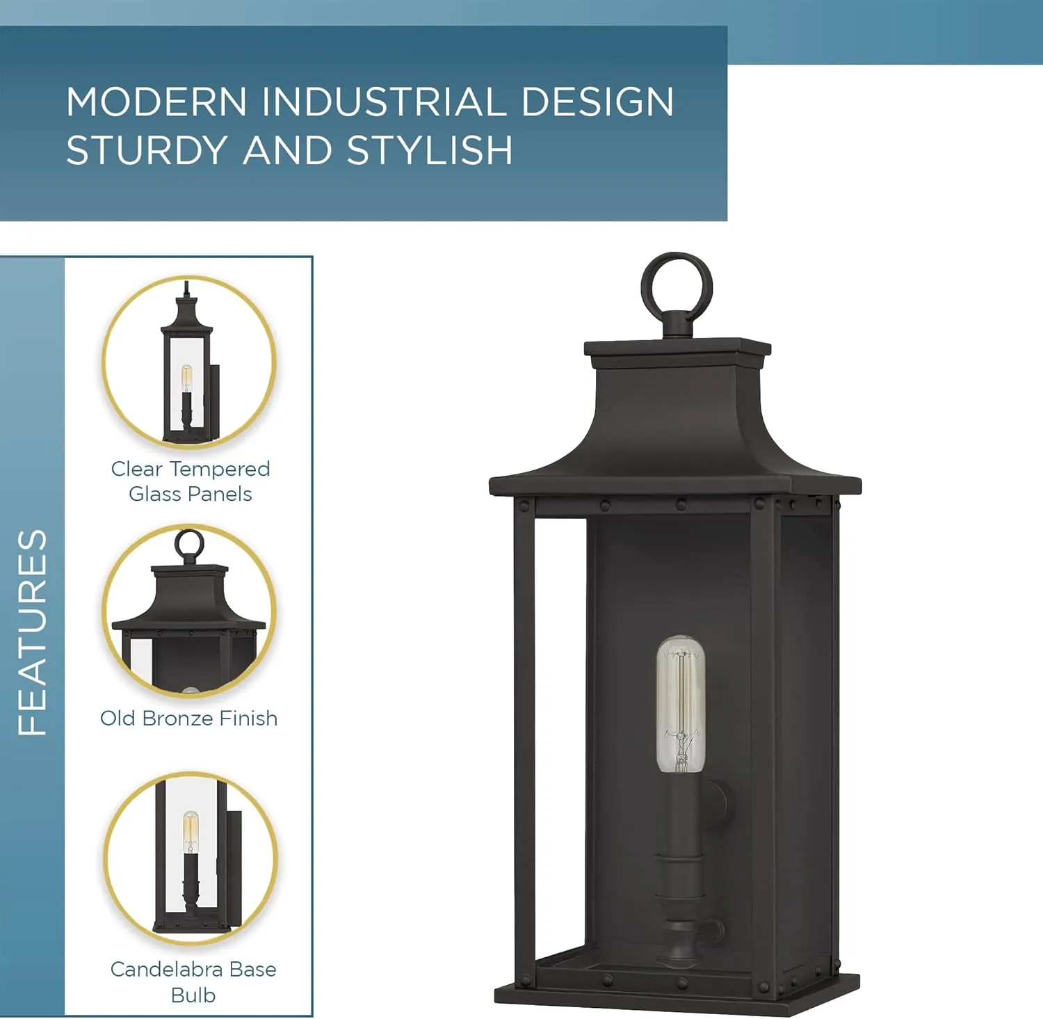 Quoizel Coastal Armour ABY8407OZ Abernathy Industrial Showcase Classic Design Small Outdoor Wall Lantern, 1-Light 60 Watt, 16" H x 7" W, Old Bronze
