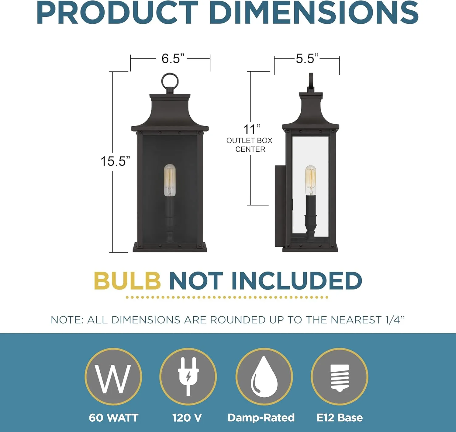 Quoizel Coastal Armour ABY8407OZ Abernathy Industrial Showcase Classic Design Small Outdoor Wall Lantern, 1-Light 60 Watt, 16" H x 7" W, Old Bronze