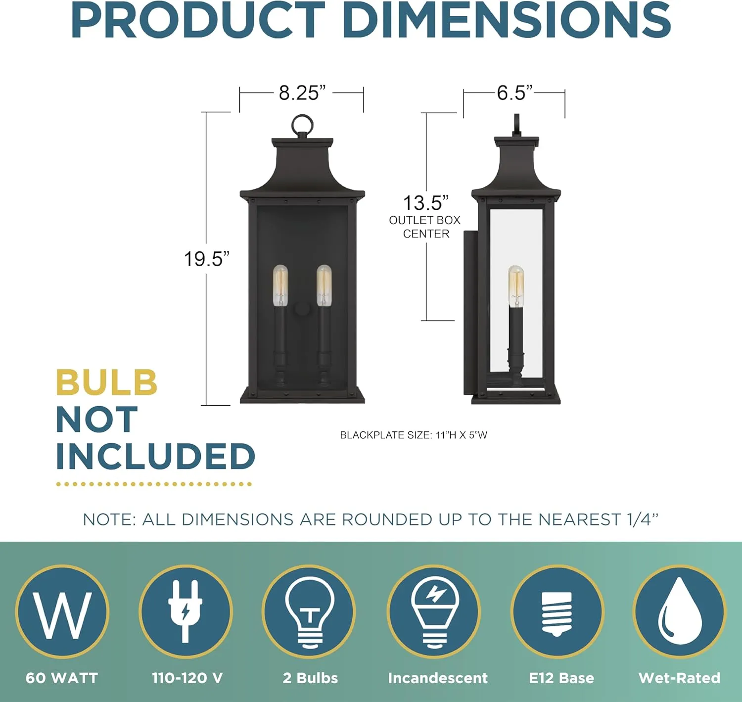 Quoizel Coastal Armour ABY8408OZ Abernathy Industrial Showcase Classic Design Medium Outdoor Wall Lantern, 2-Light 120 Total Watts, 20" H x 8" W, Old Bronze