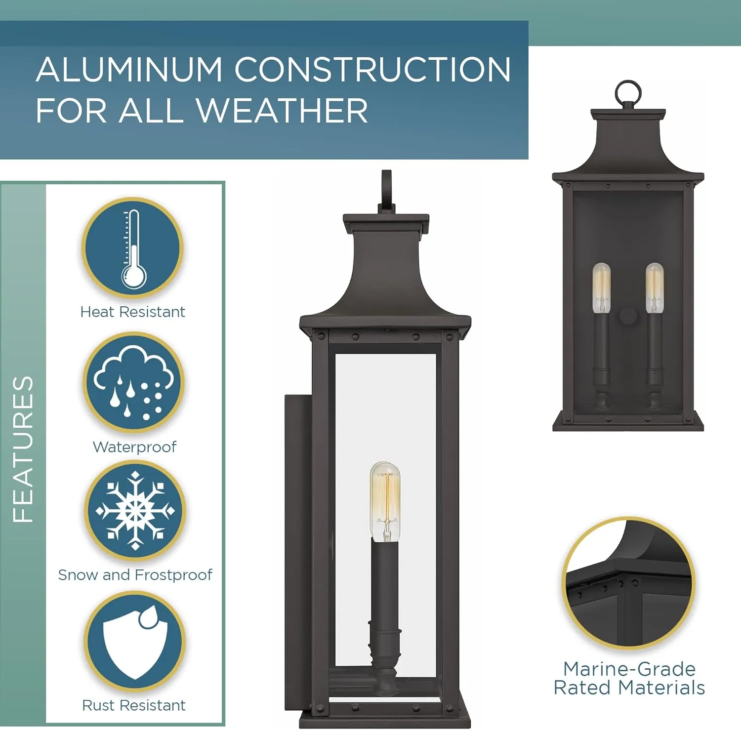 Quoizel Coastal Armour ABY8408OZ Abernathy Industrial Showcase Classic Design Medium Outdoor Wall Lantern, 2-Light 120 Total Watts, 20" H x 8" W, Old Bronze