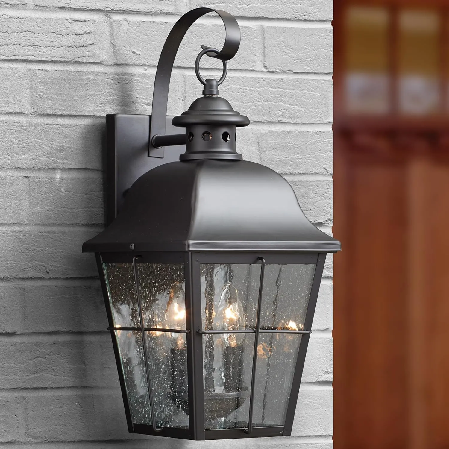Quoizel Millhouse Outdoor Wall Lantern, 15.5 Inch, 1-Light Mystic Black Traditional Sconce, Clear Seeded Glass, 100W, Exterior Lantern Fixture, Outside Lights for Patio, Porch, Garage or Yard