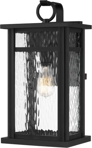 Quoizel Moira Outdoor Wall Lantern, Coastal Armour 18 Inch 1-Light Earth Black Wall Sconce, Clear Water Glass Exterior Lantern Fixture, Outside Lights for Patio, Porch, Garage or Yard
