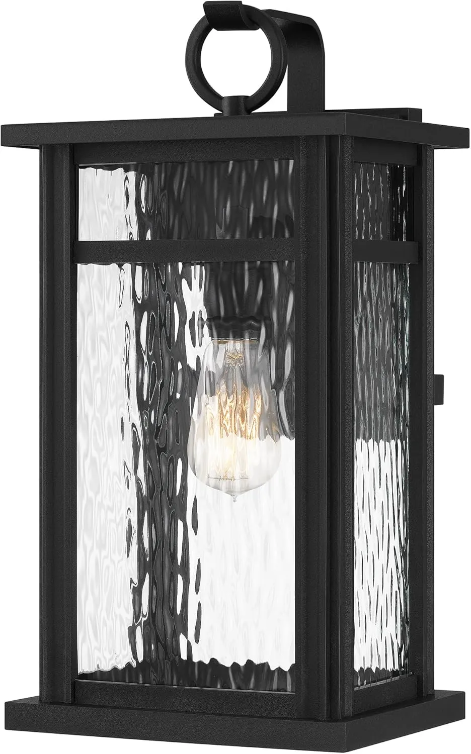 Quoizel Moira Outdoor Wall Lantern, Coastal Armour 18 Inch 1-Light Earth Black Wall Sconce, Clear Water Glass Exterior Lantern Fixture, Outside Lights for Patio, Porch, Garage or Yard