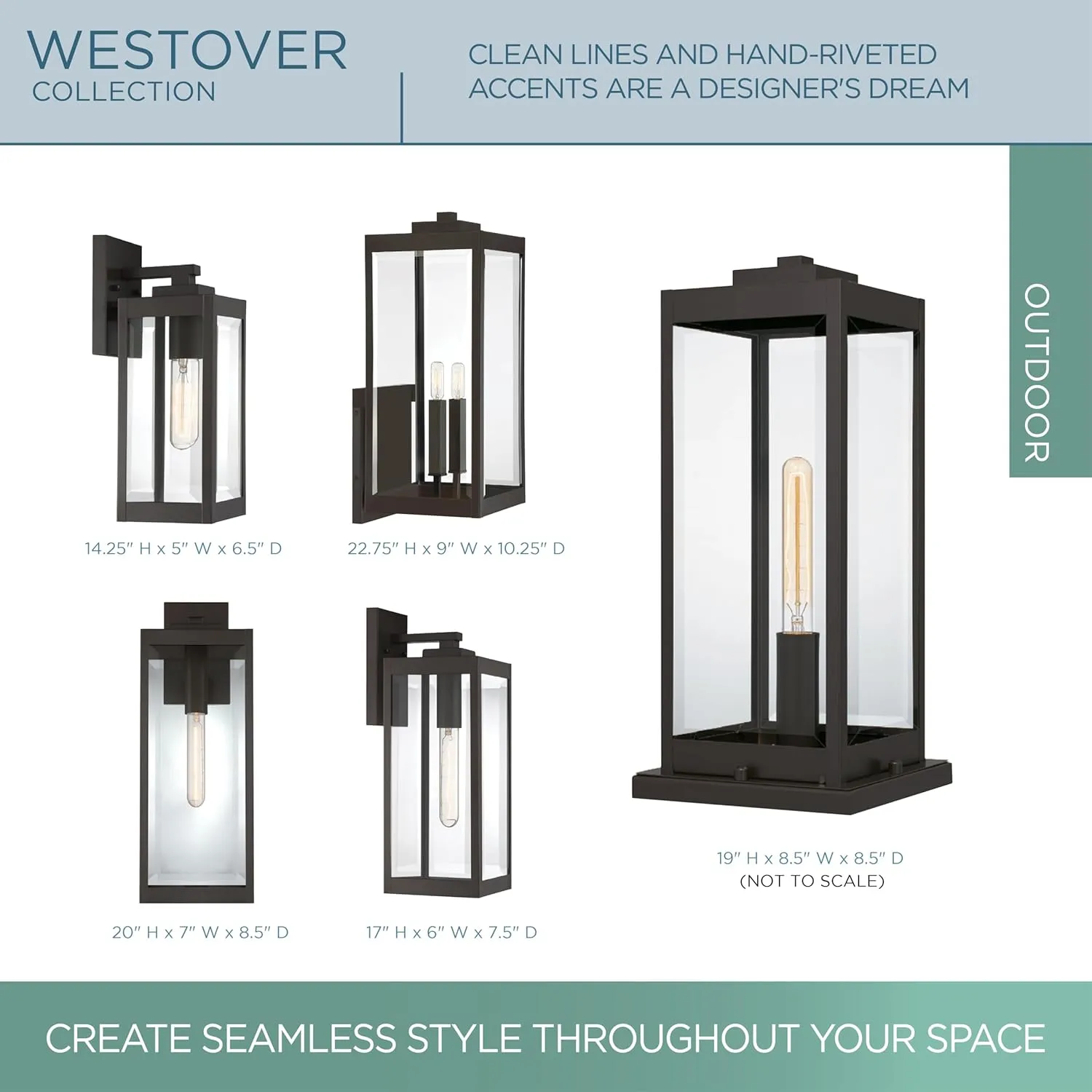 Quoizel Westover Modern Wall Sconce, 14.25 Inch Western Bronze 1-Light Outdoor Light Fixture, Clear Beveled Glass Wall Lantern, 100 W, Industrial Design Wall Light for Porch, Patio, Gazebo or Yard