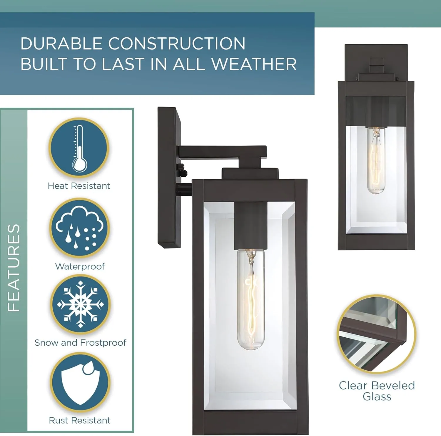 Quoizel Westover Modern Wall Sconce, 14.25 Inch Western Bronze 1-Light Outdoor Light Fixture, Clear Beveled Glass Wall Lantern, 100 W, Industrial Design Wall Light for Porch, Patio, Gazebo or Yard