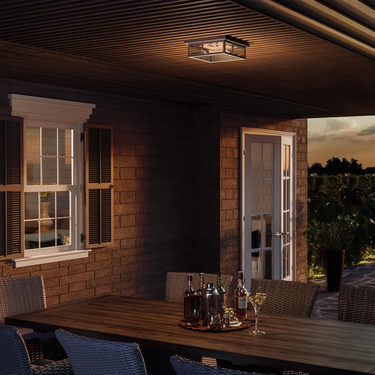 Quoizel Westover Outdoor Flush Mount Ceiling Light, 12 Inch 2-Light Western Bronze Industrial Lantern, Beveled Glass, Close to Ceiling Light Fixtures for Farmhouse, Porch, Patio, Hallway or Yard