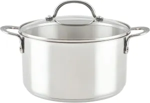 Rachael Ray Professional Stainless Steel Stockpot with Lid, Compatible with All Cooktops, Induction Ready, Dishwasher Safe, 6 Quart Stock Pot - Stainless Steel