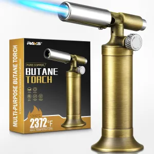 RAVS Copper Butane Torch Lighter, Refillable Kitchen Torch Cooking Torches, Blow Torch with Adjustable Flame, Creme Brulee Torch for Baking, Soldering Torch Gifts for Men, Butane is Not Included