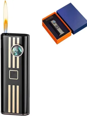 Refillable Open Flame Lighter, Silent Push Button Ignition, Refillable Butane Lighter,Portable Metal Soft Flame, Adjustable Flame Size(Black 3)