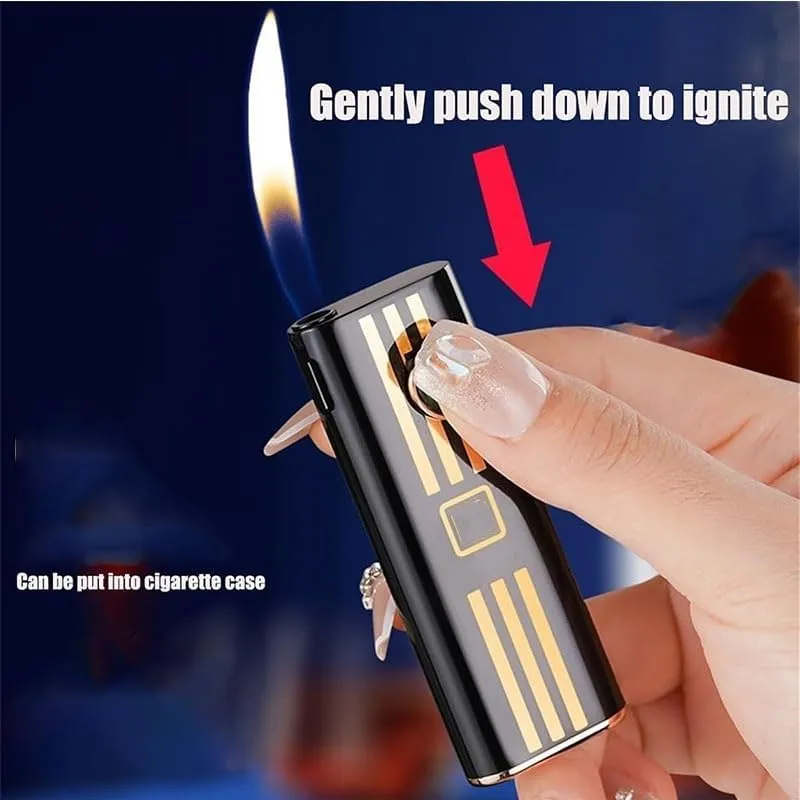 Refillable Open Flame Lighter, Silent Push Button Ignition, Refillable Butane Lighter,Portable Metal Soft Flame, Adjustable Flame Size(Black 5)