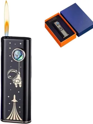 Refillable Open Flame Lighter, Silent Push Button Ignition, Refillable Butane Lighter,Portable Metal Soft Flame, Adjustable Flame Size(Black 5)
