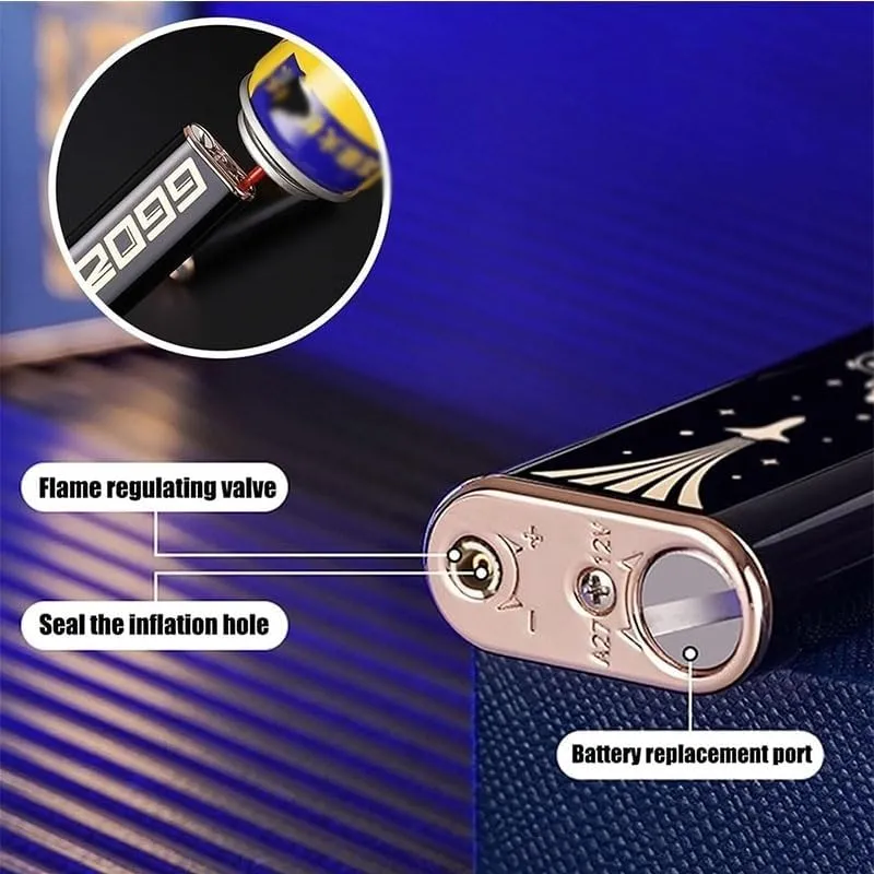 Refillable Open Flame Lighter, Silent Push Button Ignition, Refillable Butane Lighter,Portable Metal Soft Flame, Adjustable Flame Size(Black 5)