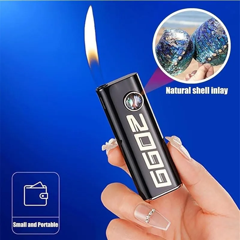 Refillable Open Flame Lighter, Silent Push Button Ignition, Refillable Butane Lighter,Portable Metal Soft Flame, Adjustable Flame Size(Black 5)
