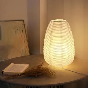 Rice Paper Lamp for Desk, Japanese Paper Table Lamp with 3 Color, Wabi-Sabi Style Bedside Lantern Lamps for Living Room/Bedroom/Bedside Night Light(Bulb Included)