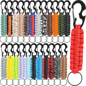 Riceshoot 24 Pcs Paracord Keychain with Carabiner Military Braided Lanyard Paracord Carabiner Clip Key Ring Heavy Duty Hook for Men Women Veterans Day Gift Outdoor Sports Survival Hiking