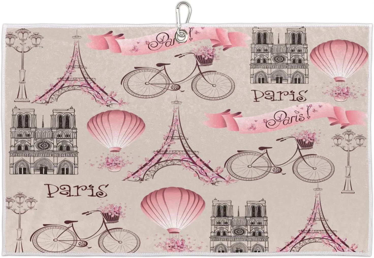 Romantic Tower Hot Air Balloon Golf Towel with Heavy Duty Carabiner Ultra Absorbent Quick Dry Perfect for Cleaning Clubs Balls Gear Essential Golf Accessory for Men Women Kids