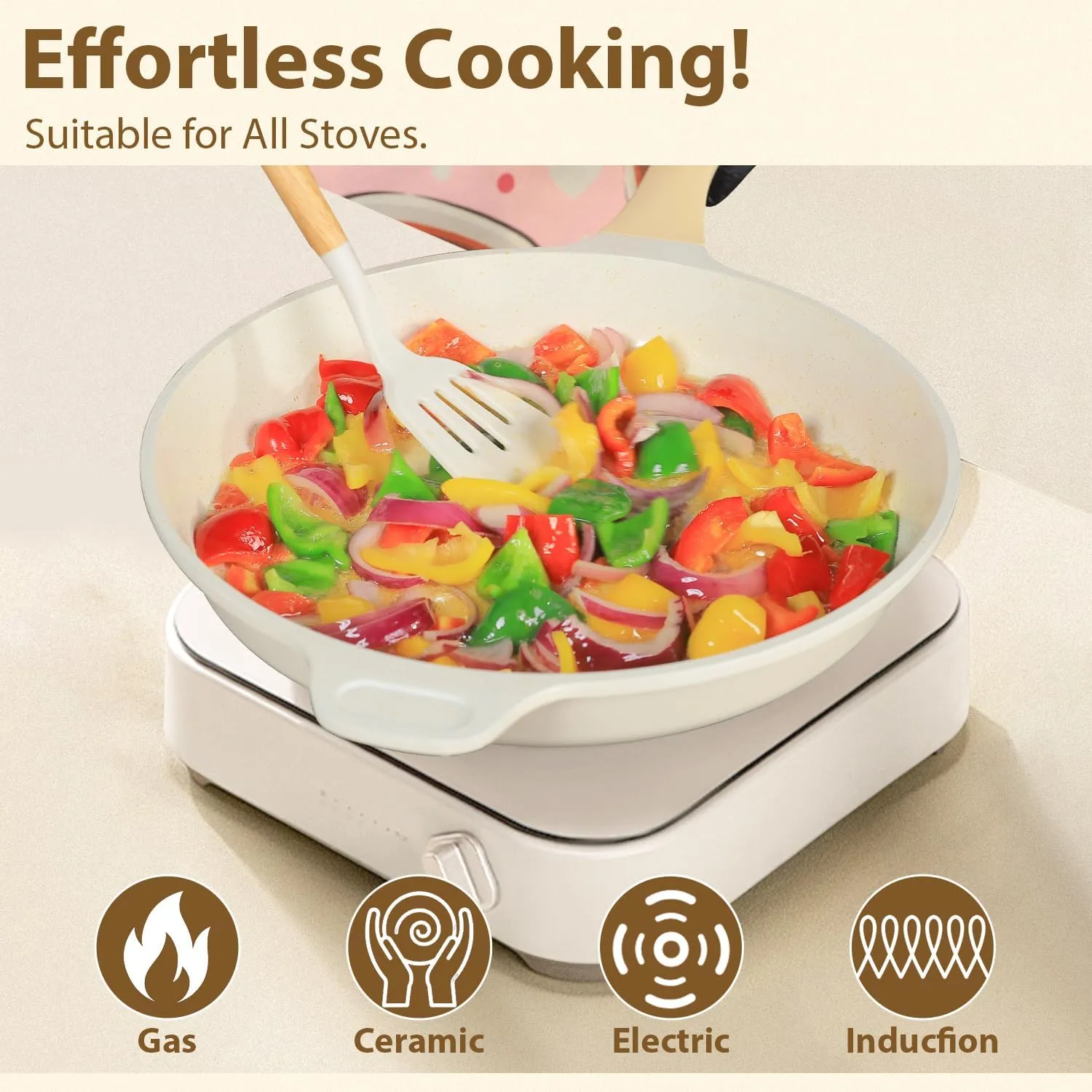Romswi 23pcs Pots and Pans Set Non Stick, Kitchen Cookware Set with Casserole, Frying & Saucepans, Oven Safe & Stovetop Agnostic (Gas, Electric & Induction) - White