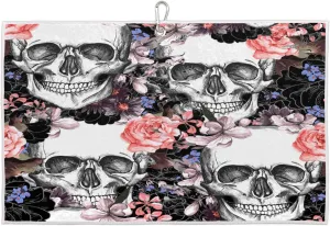 Rose Skull Floral Golf Towel with Heavy Duty Carabiner Clip Quick Dry Ultra Absorbent Club Ball Cleaning Towel Golf Accessories for Men Women