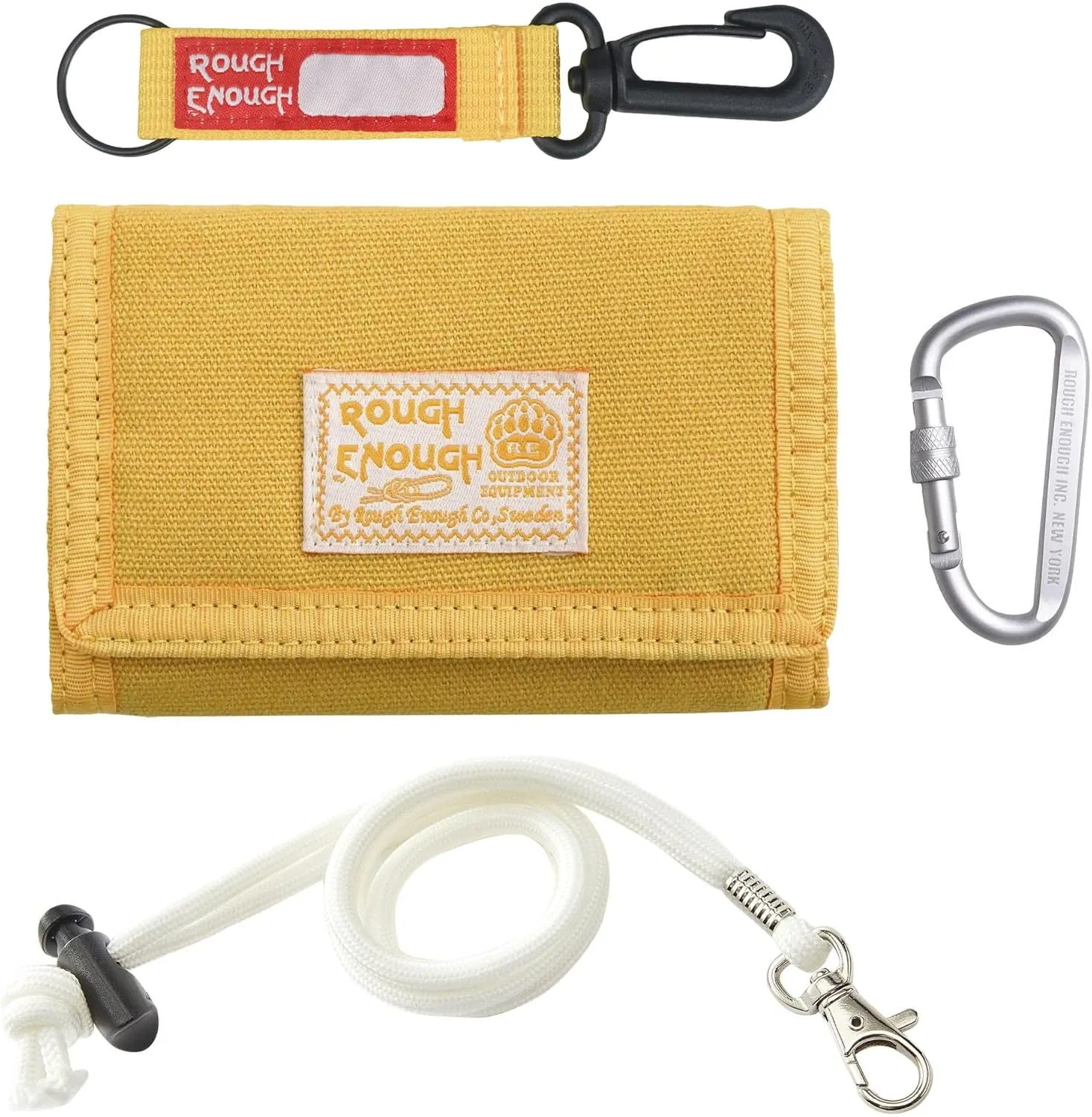Rough Enough Kids Wallet for Boys Girls Preppy Teen with Neck Lanyard Keychain Canvas Mustard Yellow