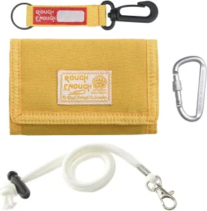 Rough Enough Kids Wallet for Boys Girls Preppy Teen with Neck Lanyard Keychain Canvas Mustard Yellow