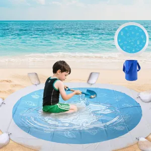 Round Baby Beach Pool, 6.88 X 6.88Ft Portable Cartoon Ocean Theme Toddler Beach Puddle 2 in 1 Cute Toddler Paddling Pool Beach Blanket with Carrying Bag for Boys Girls