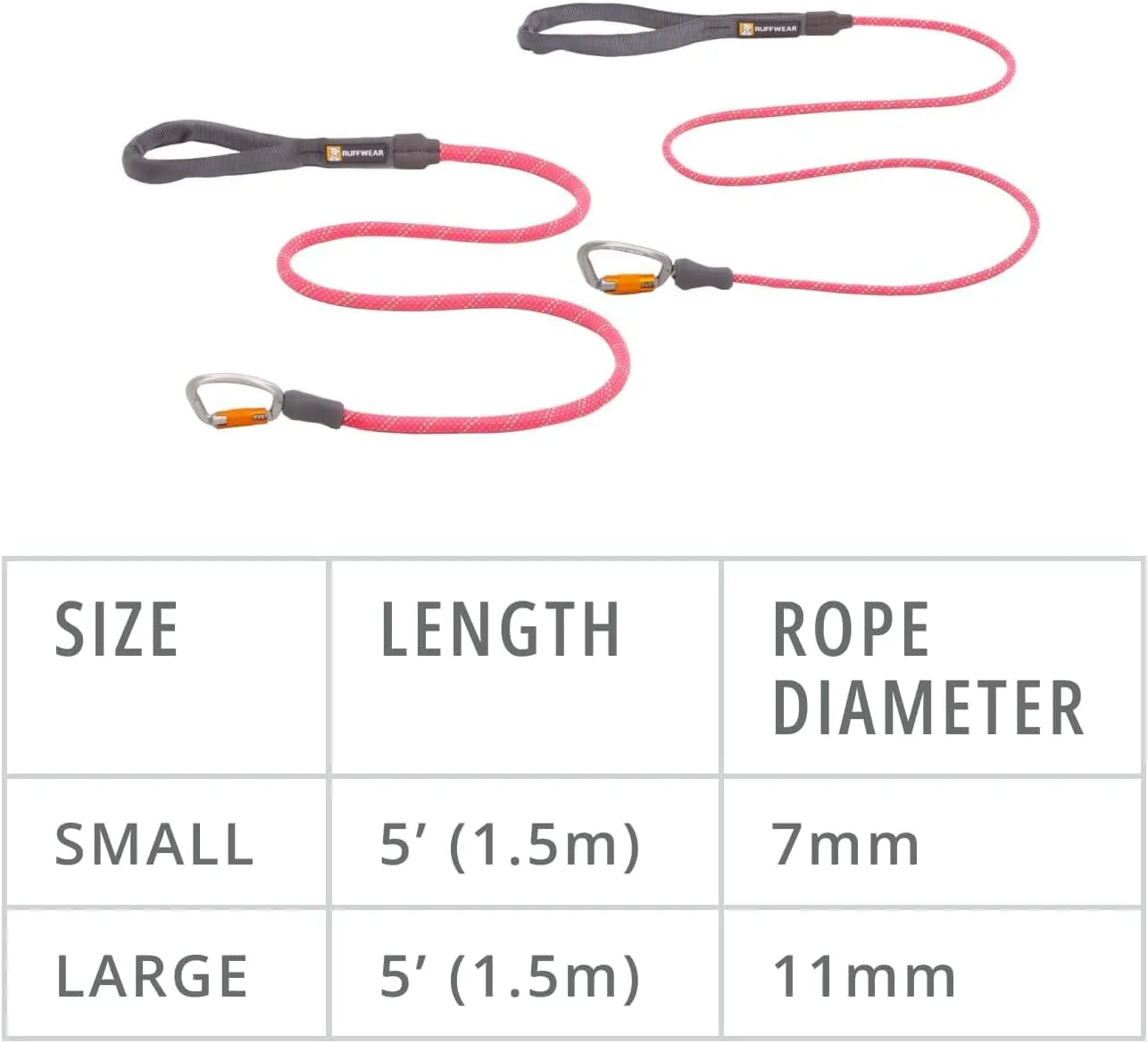 Ruffwear, Knot-a-Leash Dog Leash, Reflective Rope Lead with Carabiner, Pink, Small