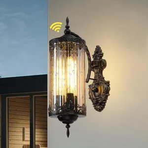 Rustic Motion Sensor Outdoor Wall Lights,3-Lights Waterproof Glass Wall Lantern with Dusk to Dawn Sensor Vintage Antique Gothic Outdoor Wall Light for Gate, Patio, Garden