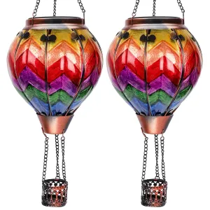 Rynx | 2Pc Balloon Solar Lantern, Wavy-Colorful Flaming Hanging Solar Lantern Outdoor Light Waterproof Lantern Decorative Garden Terrace Farm Party Decor With 2Pc Shepherd Hook