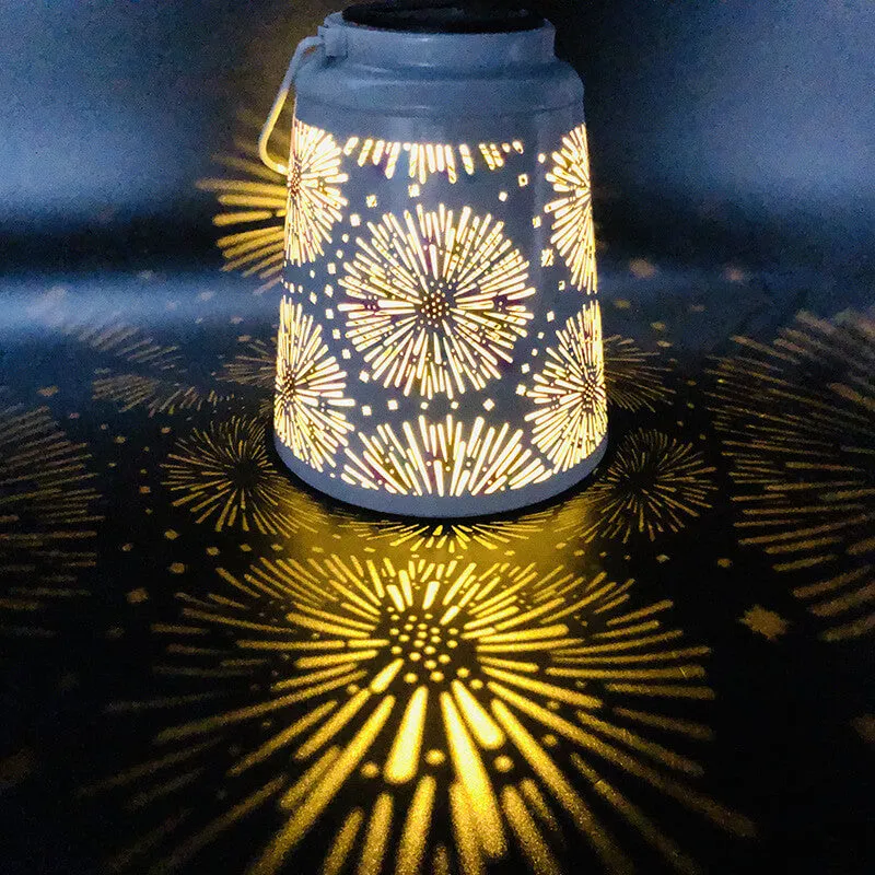 Rynx | Modern Solar Iron Lantern Fireworks Projection LED Outdoor Waterproof Garden Light