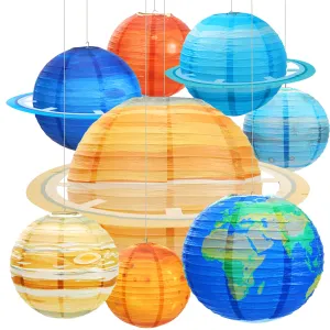 Rynx | Space paper lanterns 8Pcs 12 inch hanging planet lanterns Out of this world Space lanterns Solar System planet earth lanterns for kids outer space theme party supplies home decor birthday decorations