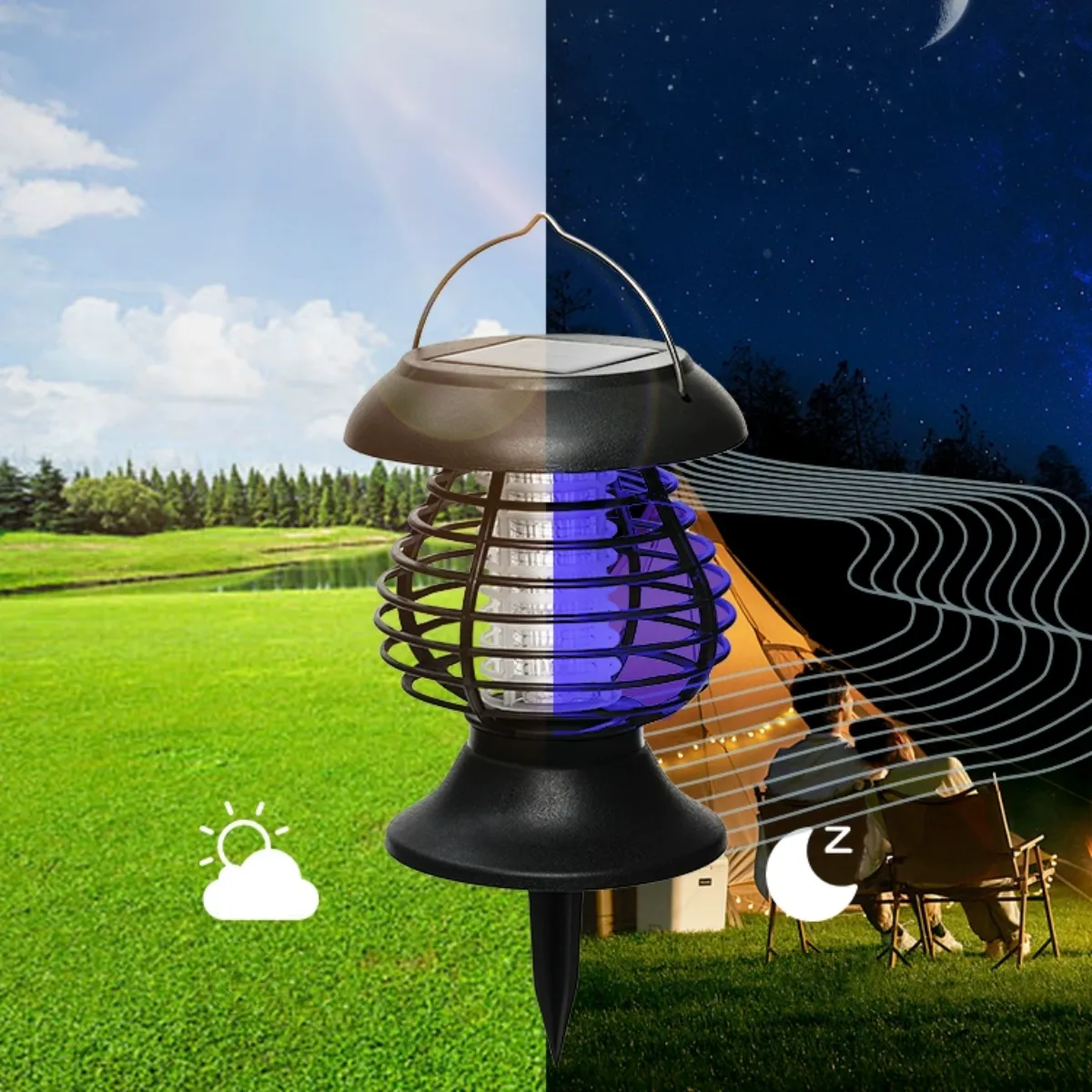 #S15 Solar Powered Led Mosquito Fly Bug Insect Zapper Killer Trap Lamp Light