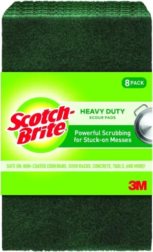 Scotch-Brite Heavy Duty Scouring Pad, Dish Scrubber for Kitchen   Outdoor, 8 Scrub Pads for Uncoated Pots and Pans, Cast Iron Cooktops, Grill Grates, Oven Racks, & BBQ, Durable, Long-Lasting
