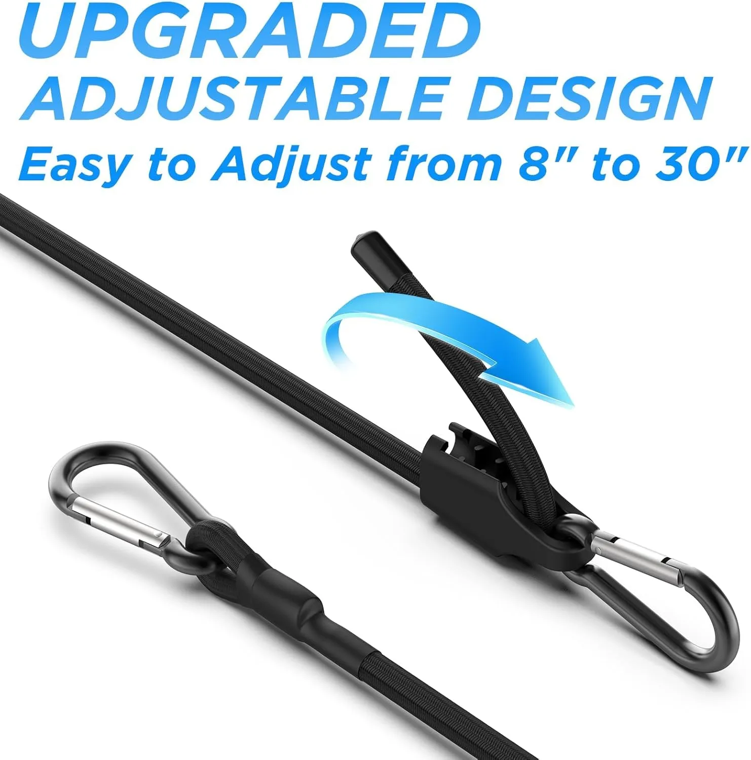 SDTC Tech 24 Inch Adjustable Bungee Cords with Carabiner Hooks, 4 Pack Heavy Duty Outdoor Super Elastic Bungee Straps Easily Adjust from 8" to 30" for Cargo, Bike, Luggage, Carts, Truck
